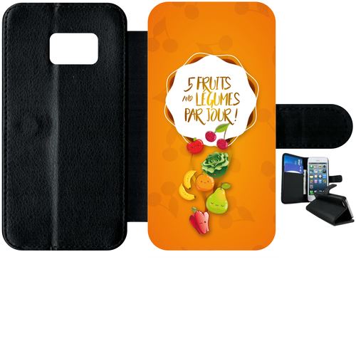 Etui À Rabat Samsung Galaxy S7 5 Fruits Et Legumes Fond Orange