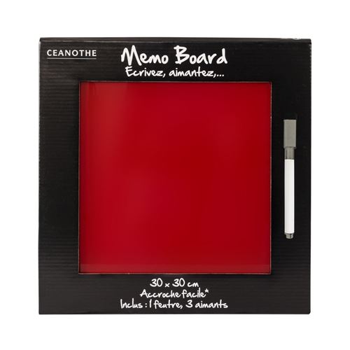 Mémo board magnétique verre rouge 30x30 cm, en verre - marque française