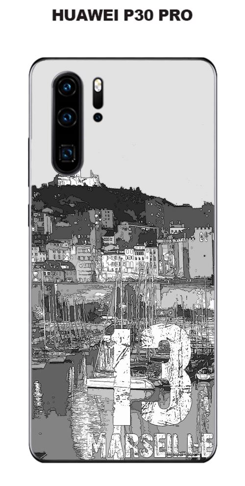 Coque Huawei P30 PRO design Marseille le port N & B
