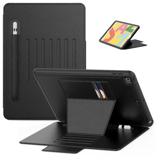 Etui en PU + TPU multi-angle magnétique créatif avec support, porte-cartes et porte-stylet noir pour votre Apple iPad 10.2 (2019)