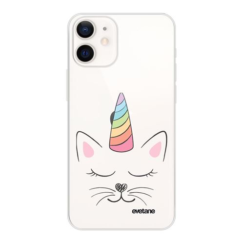 Coque pour iPhone 12 mini souple transparente Chat licorne Motif Ecriture Tendance [Evetane®]