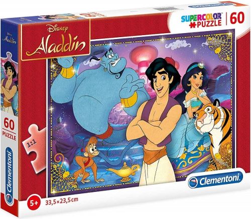 Puzzle 60 pieces aladdin avec jasmine le genie de la lampe et le singe abu et le tigre rajah - enfant dessin anime disney