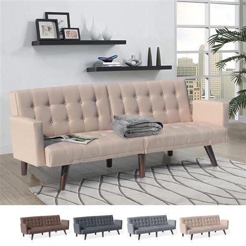 Canapé Clic Clac convertible 3 places en tissu étiré Eliodoro, Couleur: Beige