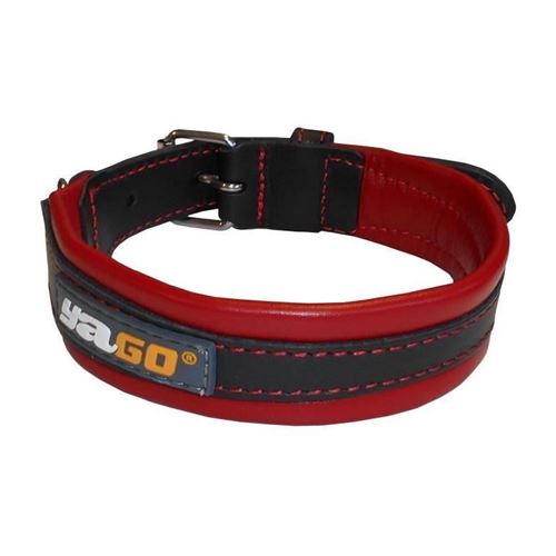 YAGO Collier en Cuir Noir et Rouge Souple et R&eacute;glable pour moyen chien, taille M 34-43 cm 