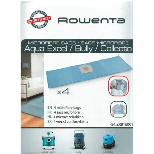 Sacs Microfibre (X4) pour Aspirateur Gamme Aqua Excel, Bully & Collecto Rowenta