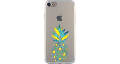 Coque semi-rigide transparente motif ananas jaune et turquoise pour iPhone 7