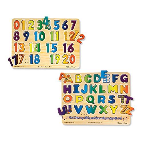Melissa Doug Sound Puzzles Set Numbers and Alphabet - Wooden Peg Puzzles