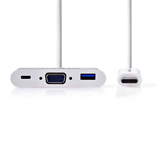 Câble adaptateur usb type-c type-c mâle - usb a femelle + type-c femelle + vga femelle 0,2 m blanc nedis
