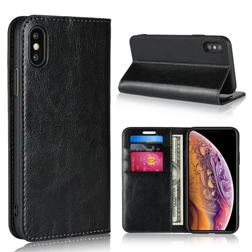 Etui en cuir véritable noir pour votre Apple iPhone XS 5.8 pouces