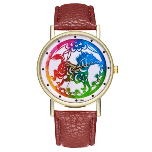 Véritable classique 12 Zodiac montre de type hommes montre dames tendance horloge à quartz T214-Acafé