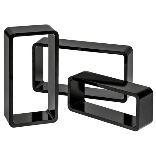 TecTake Lot de 3 étagères murales rectangle LEONIE - noir