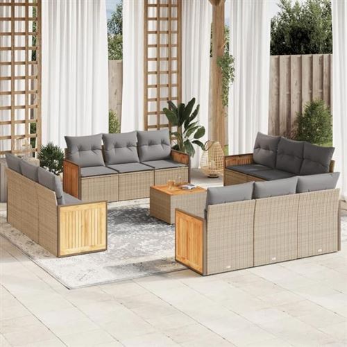 Non Communiqué Beige Salon De Jardin Modulable Vidaxl Rotin 13 Pieces