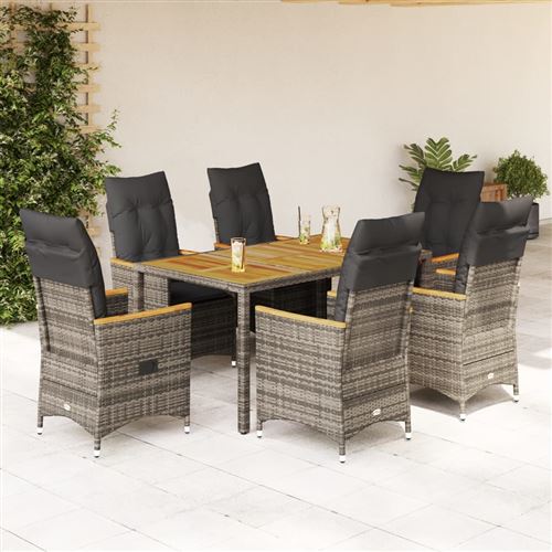 Non Communiqué Gris Vidaxl 7-Delige Tuinset Met Kussens Poly Rattan Grijs3276847