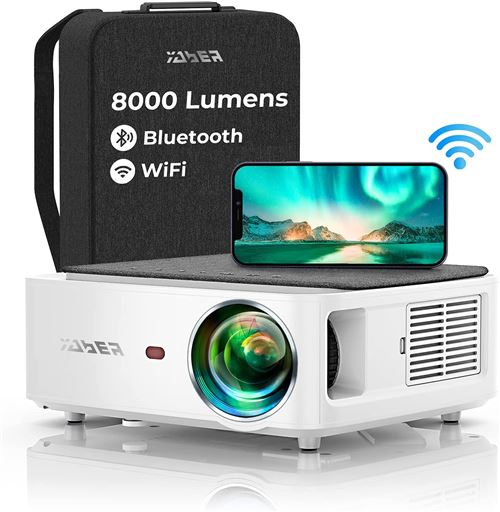 Vidéoprojecteur WiFi Bluetooth Full HD 1080P, YABER V6 8000 Lumens Projecteur WiFi Portable Soutiens 4K