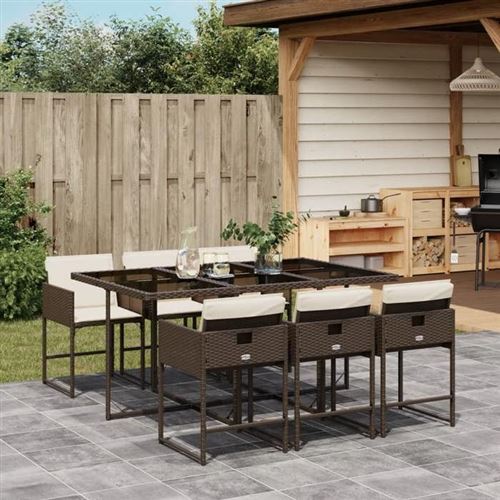 Non Communiqué Marron Vidaxl Ensemble À Manger De Jardin Et Coussins 7 Pcs Rotin 3278036