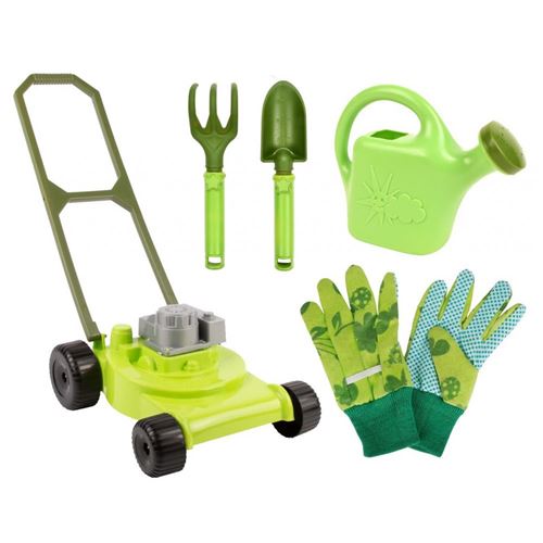 Kids In The Garden - Kit petit jardinier accessoires pour enfant en plastique Gants + petits outils + arrosoir + tondeuse
