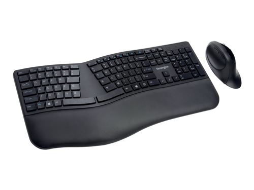 Kensington Pro Fit Ergo Wireless Keyboard and Mouse - Toetsenbord en muis set - draadloos - 2.4 GHz, Bluetooth 4.0, Bluetooth 4.2 - Frans - zwart