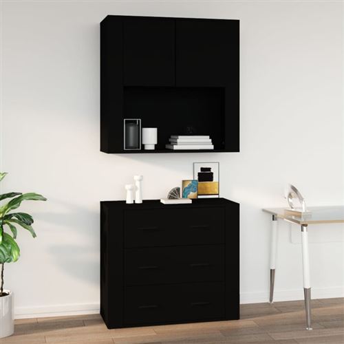 vidaXL Armoire murale Noir 80x33x80 cm Bois d'ingénierie816585