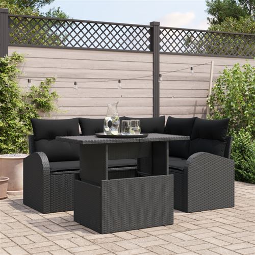 Non Communiqué Noir Ensemble De Canapés De Jardin 5 Pièces Avec Coussins Rattan Poly