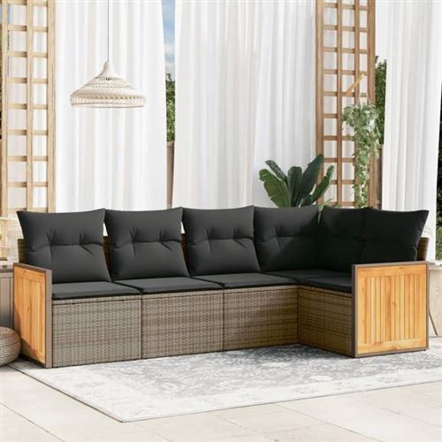Non Communiqué Gris Vidaxl Salon De Jardin Avec Coussins 5 Pcs, Canapés De Terrasse, Ensemble De Meubles De Patio, Mobilier D'extérieur, 3260030