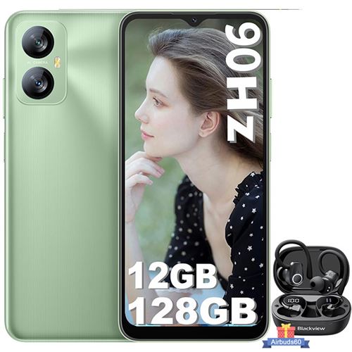 Téléphone portable Blackview A52 Pro 6,517 12Go+128Go 5180mAh Android 13 Vert avec Écouteur Bluetooth Airbuds 60