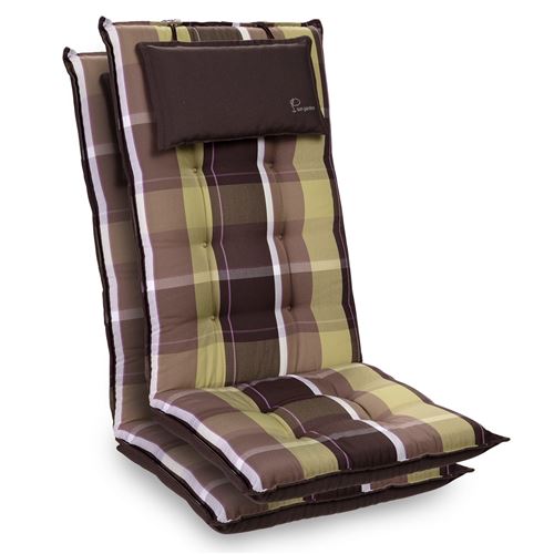 Coussin de chaise de jardin -Blumfeldt Sylt -120 x 50 x9 cm -2 pièces -Carreaux Verts