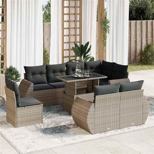 Non Communiqué Gris Salon De Jardin Vidaxl Rotin 9 Pieces X 71 X 69 9 Personnes