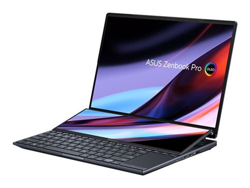 ASUS Zenbook Pro 14 Duo OLED UX8402VU-P1036X - Intel Core i7 - 13700H / jusqu'à 5 GHz - Win 11 Pro - GF RTX 4050 - 16 Go RAM - 1 To SSD NVMe, Performance - 14.5" OLED écran tactile 2880 x 1800 (2.8K) @ 120 Hz - Wi-Fi 6 - noir tech