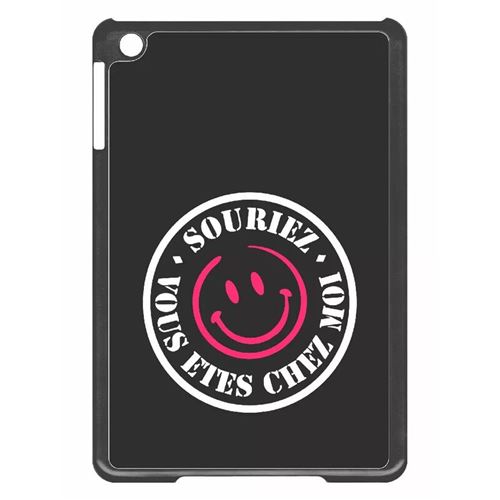 Coque tablette My-Kase pour iPad mini 2 - souriez vous etes chez moi smiley noir et rose - Plastique Noir