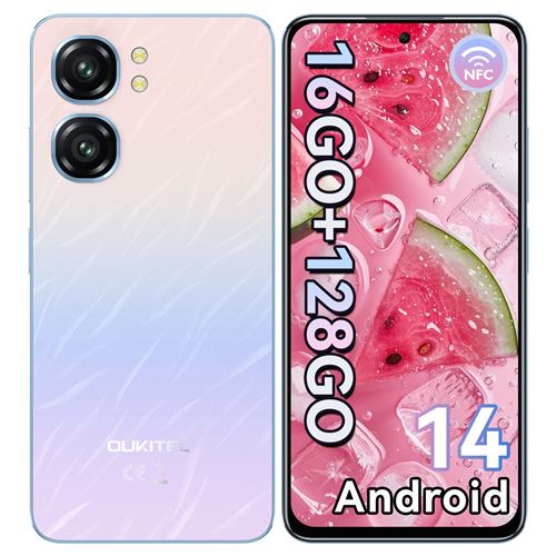 OUKITEL C58 Téléphone Portable Android 14, 16Go+128Go,Batterie 5150mAh,13MP+5MP, Double SIM 4G/NFC/Fingerprint/GPS, Bleu