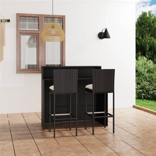 Non Communiqué Noir Ensemble De Bar De Jardin Avec Coussins 3 Pcs