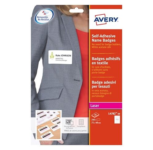 Badge adhésif laser 40 x 75 mm blanc - Boîte de 240 - Blanc - Avery