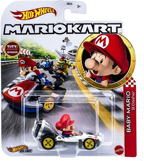 Mattel - Hot Wheels Mario kart - Voiture / véhicule en métal 1/64 - Baby Mario, B-Dasher