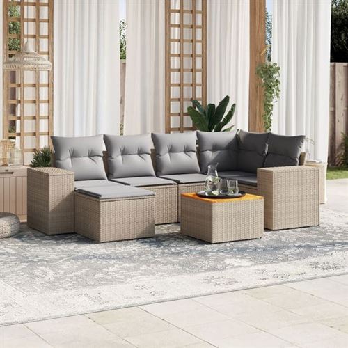 Non Communiqué Beige Vidaxl Salon De Jardin Modulable - Lot De 7 Pieces - Rotin - 6 Personnes