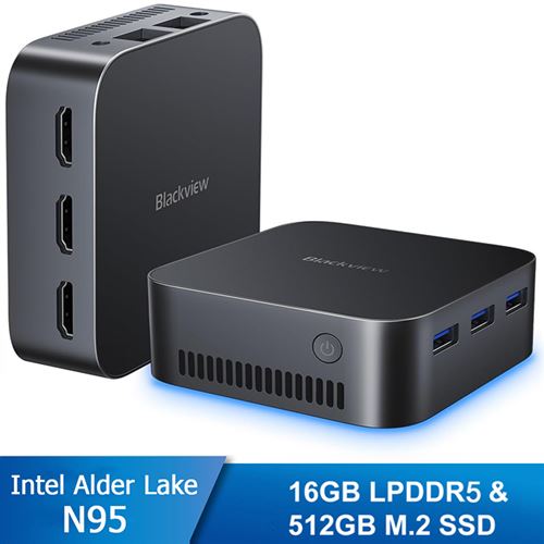 Mini PC Blackview MP80 Mini PC 16 Go DDR5 512 Go SSD,Intel Alder Lake N95, 3.40 GHz,Windows 11,2.4-5G WiFi - Noir