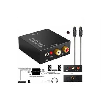 Convertisseur audio numérique noir jack 3. 5mm fiber optique coaxiale à analogique aux rca l / r spdif - 1