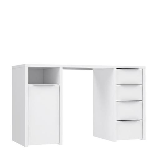 BILBAO Bureau 1 porte 4 tiroirs - Decor papier blanc - L 125 x P 50 x H 75 cm