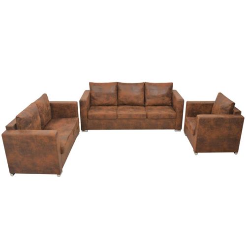 vidaXL Ensemble de canapés 3 pcs Cuir daim synthétique