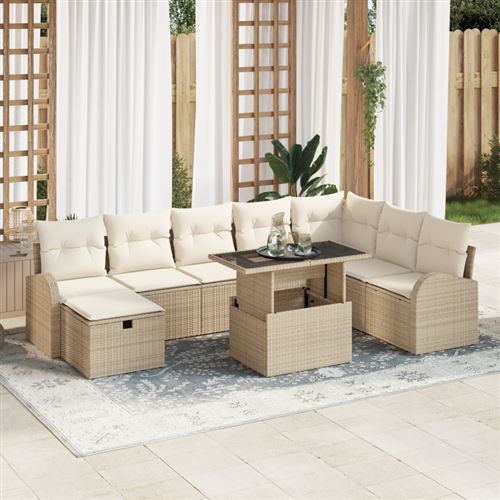 Non Communiqué Beige Ensemble De Sofa De Jardin De 9 Pièces Avec Coussins En Rattan Poly