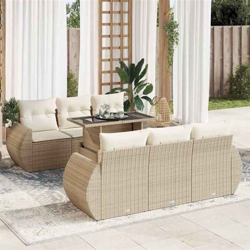 Non Communiqué Beige Salon De Jardin Generique Resine Tressee 7 Pieces 6 Personnes 62 X 71 X 69 Cm