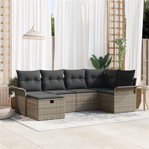 Non Communiqué Gris Ensemble De Canapé De Jardin 6 Pièces Avec Coussins En Rotin Canapé De Jardin 2 Places Avec Rangement Et Coussins En Roti