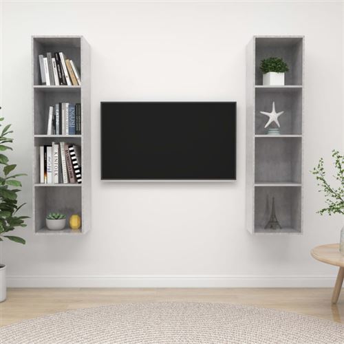 vidaXL Meubles TV muraux 2 pcs Gris béton Aggloméré