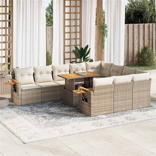 Non Communiqué Beige Salon De Jardin Modulable Vidaxl 11 Pieces 2 Personnes 55 X 53 X 55 Cm Resine Tressee