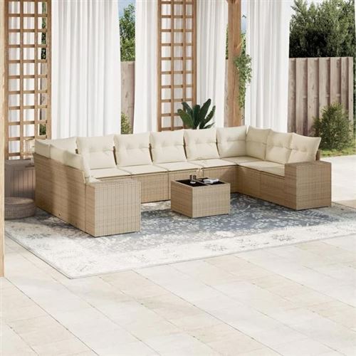  vidaXL Salon de jardin 11 pcs coussins r&eacute;sine tress&eacute;e beige