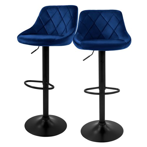 Non Renseigné Bleu Ml-Design Lot De 2 Tabourets De Bar En Velours Rembourrées Avec Dossier Et Repose-Pieds Réglable En Hauteur 62-82 Cm Pivotante À 360° Chaise - Image 3