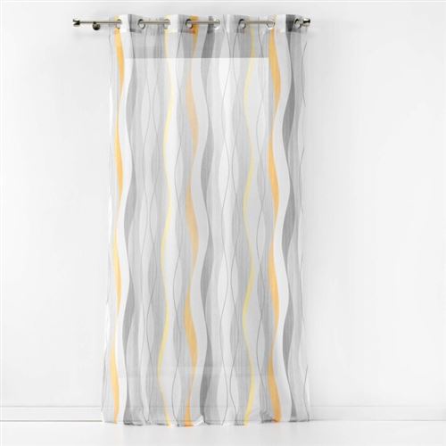 Voilage a oeillets 140 x 240 cm voile sable imprime ondulys Jaune/blanc Douceur d'Intérieur