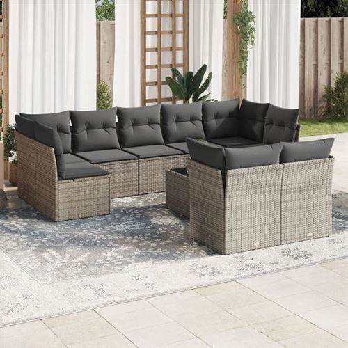 Non Communiqué Gris Vidaxl Salon De Jardin Modulable - Lot De 10 Pièces - Rotin 9 Personnes 55X62x69 Cm