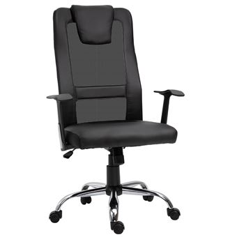 HOMCOM Fauteuil de bureau ergonomique hauteur assise réglable pivotant 360° revêtement synthétique et maille noir - 1