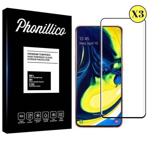 Verre Trempe pour Samsung Galaxy A80 [Pack 3] Film Transparent Bord Noir Vitre Protection Ecran Phonillico®