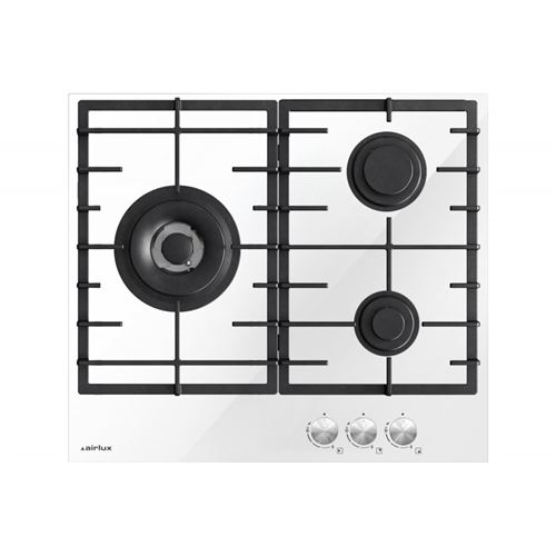 Airlux ATV63TWH - Table de cuisson au gaz - 3 plaques de cuisson - Niche - largeur : 56 cm - profondeur : 48 cm - Blanc verre